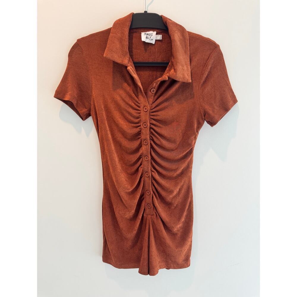 Princess Polly Rust Orange Ruched Button Front Romper - Picture 2 of 7